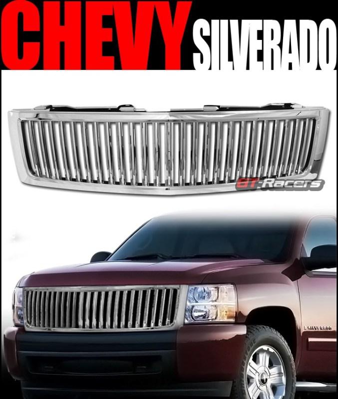 Chrome vertical front bumper hood grill grille 2007-2013 chevy silverado pickup