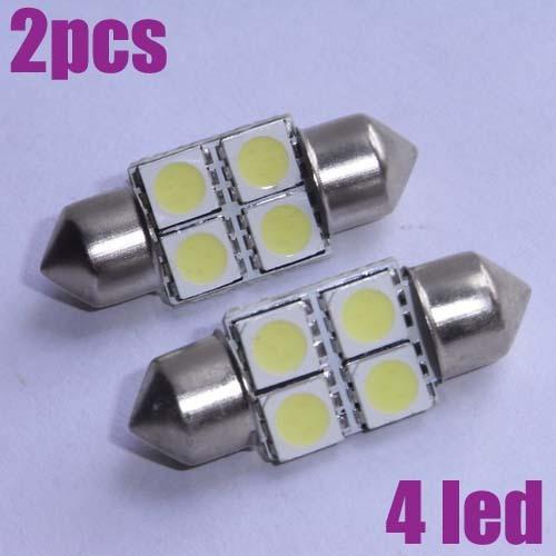 2x white 4-led car festoon interior light bulbs 32mm