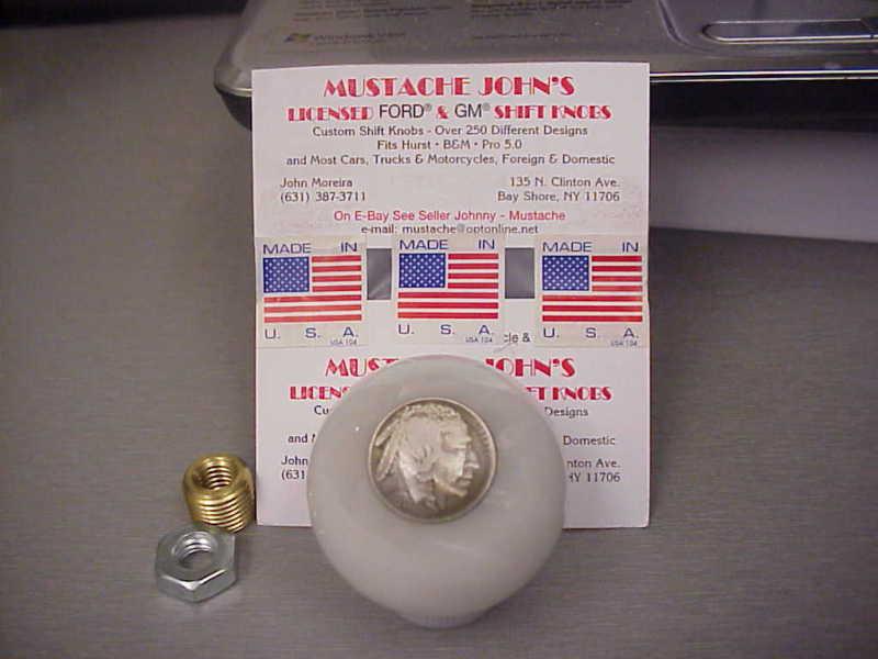 1937 indian head nickel, custom made shift knob, (white pearl) jockey shift