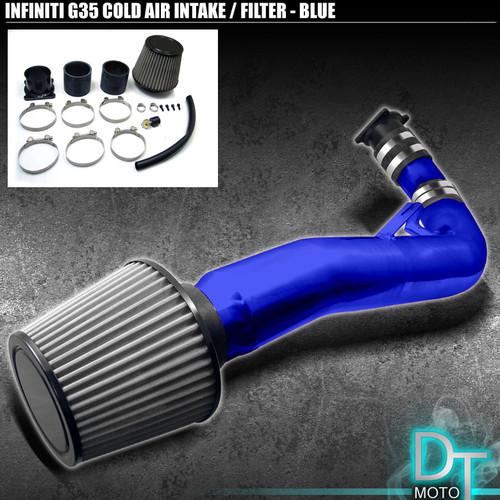 Stainless washable cone filter+ cold air intake 03-06 infiniti g35 blue aluminum