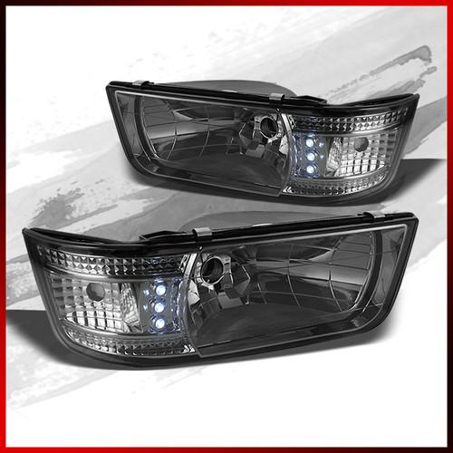 92-96 f1/2/350, bronco 1pc style smoked headlights (w/o reflector) set pair l+r