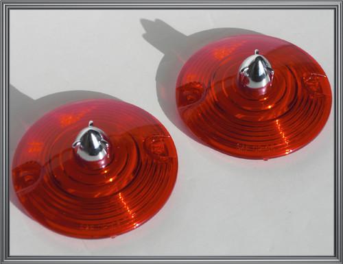 2 red lenses w/ chrome rocket for harley turn signal running light blinkers 