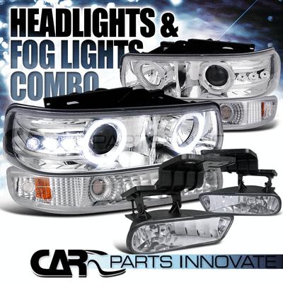 99-02 chevy silverado chrome halo projector headlights+bumper lights+fog lamps