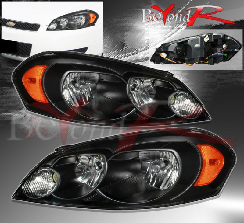 05-2010 chevy impala monte carlo black housing amber reflector head light lamps 