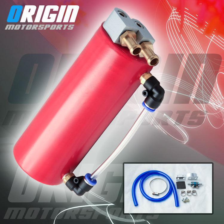 Red cnc billet racing jdm aluminum round oil reservoir catch can tank kit 750 ml