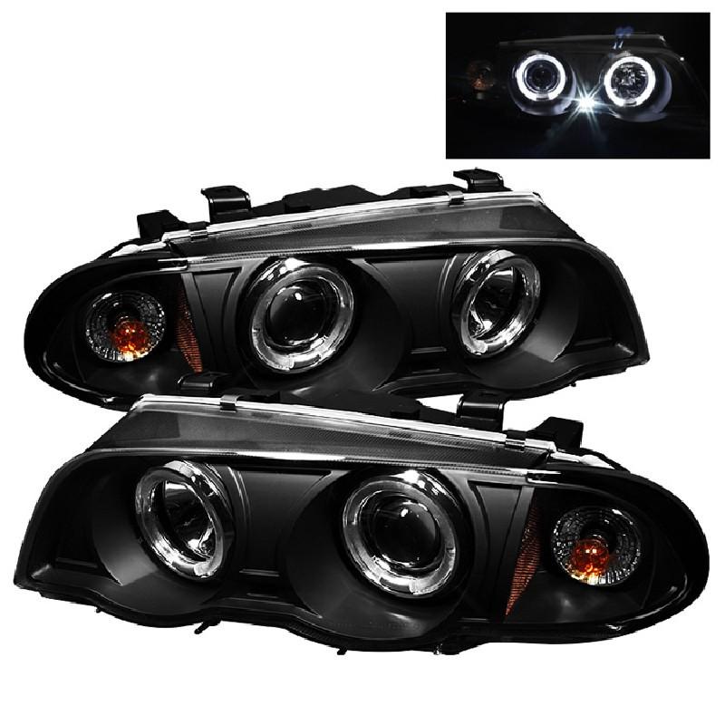 Tln bmw e46 3-series 1999-2001 4dr halo amber projector headlights - black-~*~*