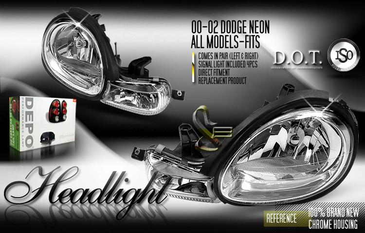 Depo pair euro chrome headlights w/ turn signals 00-02 01 dodge plymouth neon