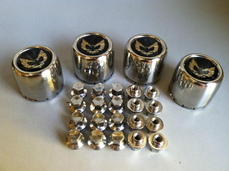 77-81 firebird ta 15" snowflake round stainless center caps & lug nuts set gold