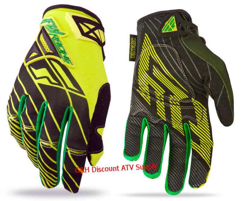 New 2014 fly racing kinetic gloves adult youth green-black moto motocross atv