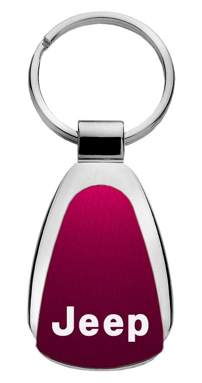 Jeep burgundy tear drop metal keychain car ring tag key fob logo lanyard