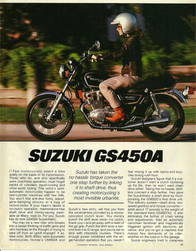 1982 suzuki gs450 a motorcycle road test with dyno specs 4 pages gs 450