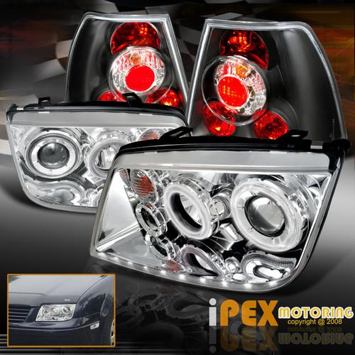 99-05 vw jetta mk4 halo led projector chrome head lights w/ black euro tail lamp