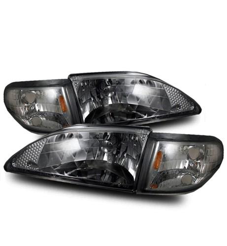 94-98 ford mustang aftermarket crystal headlights/corner signal lights smoke