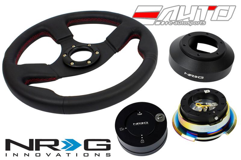 Nrg 320mm race leather red st steering wheel + 141h hub 2.8 bkmc release lock mb