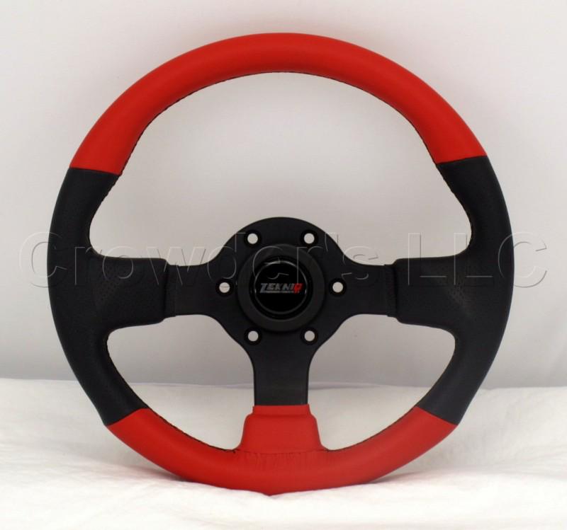 Tekniq italian steering wheel - mod 124 black - 300mm - red and black leather