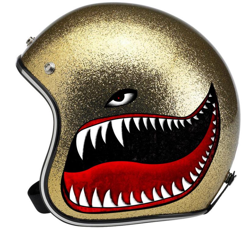 3/4 helmet - tiger shark face vinyl decals - bell, biltwell, fulmer, licks..