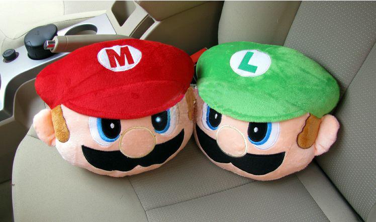 Very cute super mario neck rest cushion pillow for auto car seat red/green 1pair