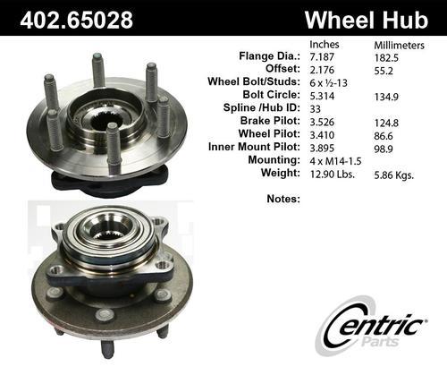 Centric 402.65028e rear wheel hub & bearing-standard axle bearing & hub assembly