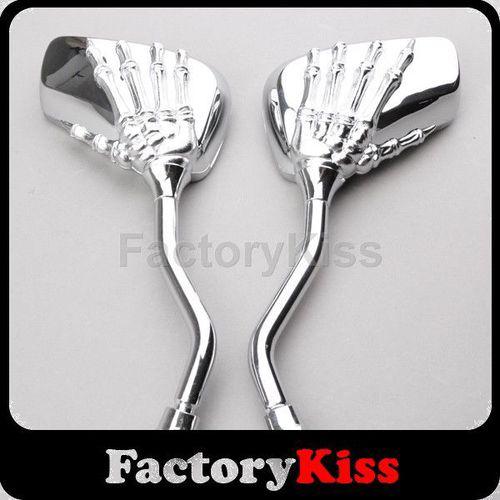 Gau silver skeleton hand rear view side mirrors fit-all-motorcycle