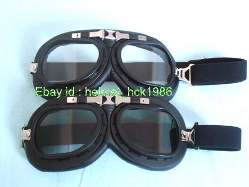 2 motorcycle scooter steampunk cruiser helmet's black goggles clear + brown lens