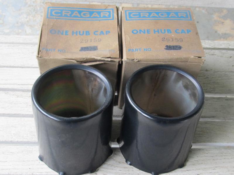 Nos 1970's vintage cragar center caps 2 black anondized 4.25" open end 29159 t1
