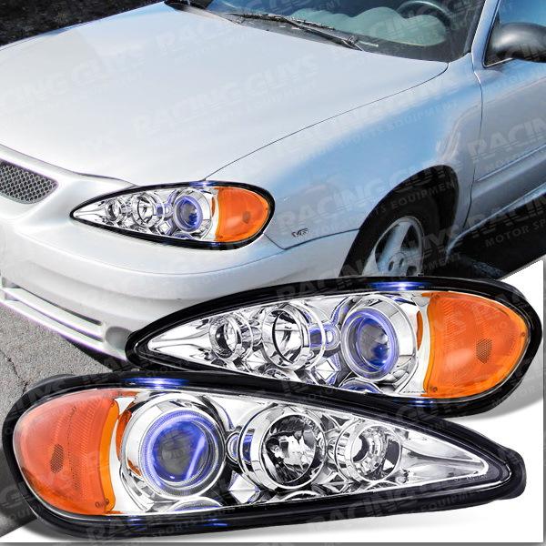 1999-2005 pontiac grand am chrome amber halo projector headlights lamps pair