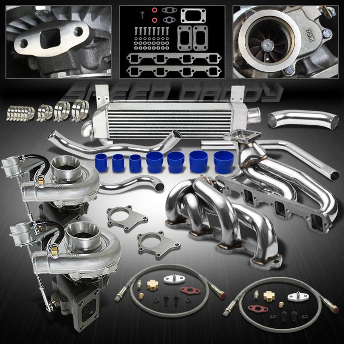 T04e 9pc t3 twin turbo kit+manifold+intercooler kit 87-93 ford mustang 5.0l v8