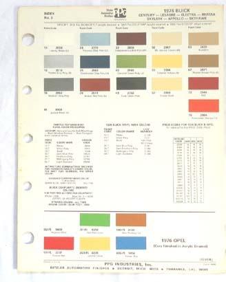 1976 buick  ppg  color paint chip chart all models original 