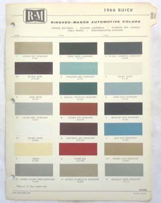 1966 buick  r-m  color paint chip chart all models original 