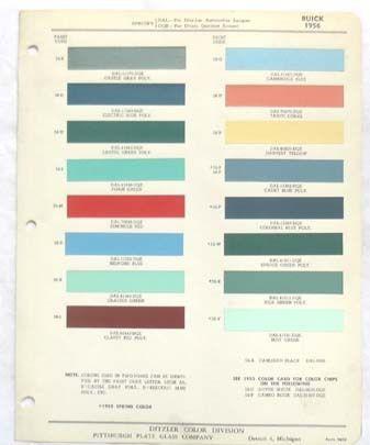 1956  buick ppg  color paint chip chart all models original 