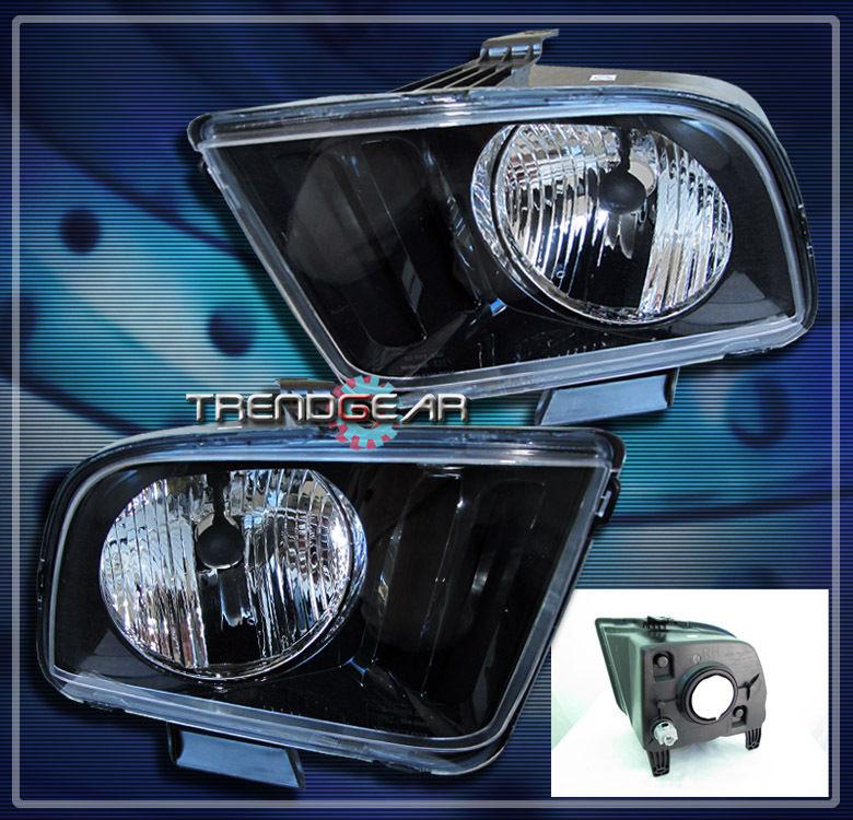 05-09 ford mustang crystal headlight lamp black 06 07 08 shelby gt bullitt v6 v8