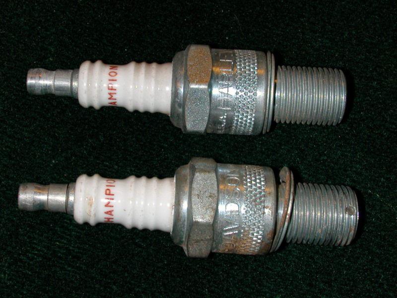  2 vtg racing motorcycle spark plugs plug champion # 8 harley davidson stamped