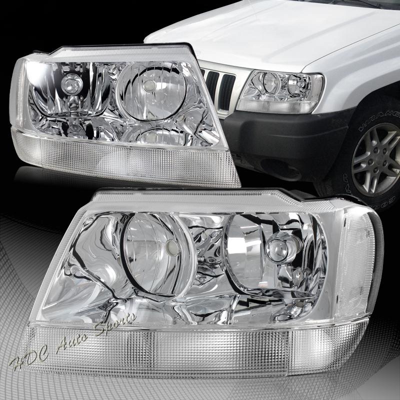 99-04 jeep grand cherokee chrome housing clear lens chrome reflector headlights