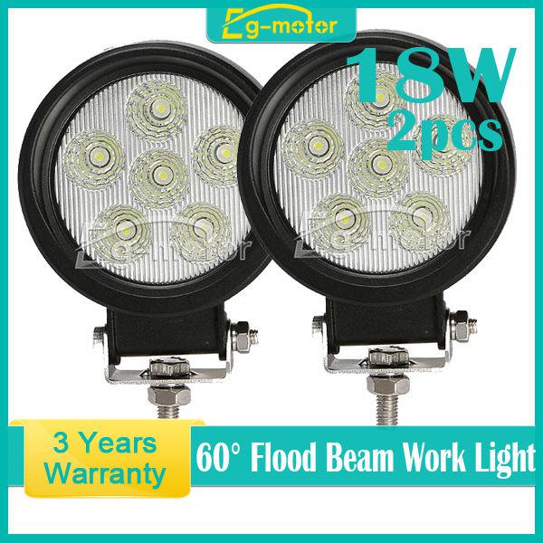 2x round 18w flood beam epistar led work light lamp car boat suv atv 12v 24v dc