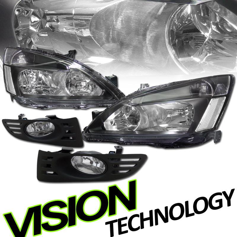 Factory style jdm black headlights assembly+clear fog lights 03-05 accord 2d/2dr