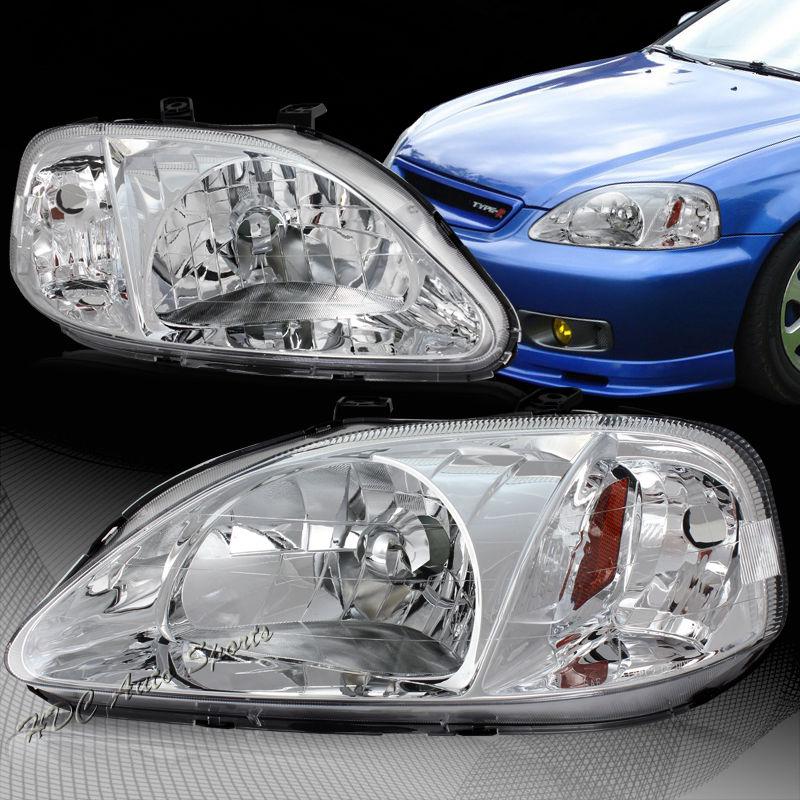 1999-2000 honda civic chrome housing clear lens amber reflector headlight lamps