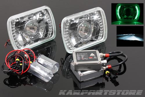 8000k jdm hi-low hid/7x6 h6014/h6052/h6054 green led drl projector headlights