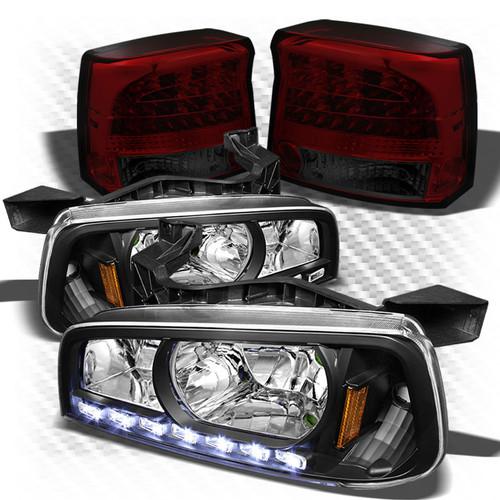 09-10 charger 1pc black headlights w/led + r/s philips-led perform tail lights