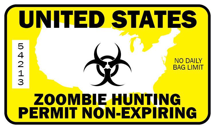 United states zoombie hunting & zoombie transporting permits decal set
