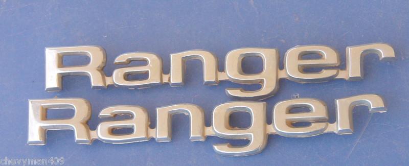 Ford truck ranger emblems pair oem badge 1980 f series 150 250 pickup chrome vtg