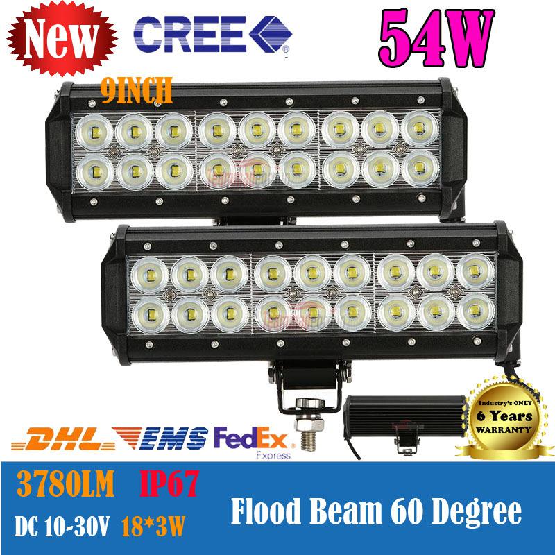 2pcs 54w cree led work lamp flood bar light truck boat offroad 4wd 12v 24v 4x4