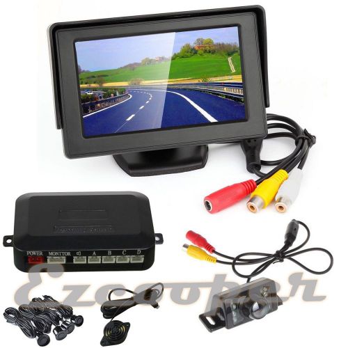 4.3&#034; tft car rear view backup parking monitor camera night vision+radar+4*sensor