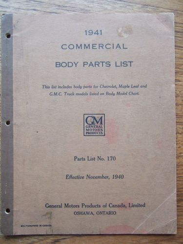 1941 commercial body parts list #170  general motors canada reduced