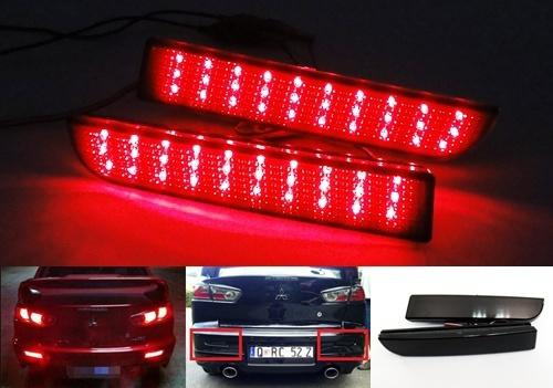 2x mitsubishi lancer black smoked lens led bumper reflector fog tail brake light