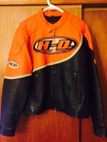 Men&#039;s harley davidson leather jacket orange black speed cafe racer l