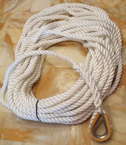 5/8&#034; by 100&#039; anchor line, nylon, with stainless steel thimble, new