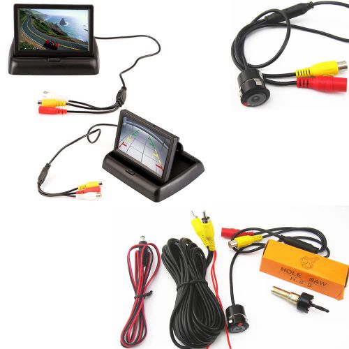 Car rearview parking camera &amp; drill bit &amp; 4.3&#034; foldable lcd display monitor kits