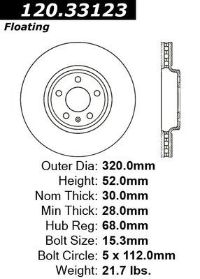 Centric 121.33123 front brake rotor/disc-c-tek standard rotor