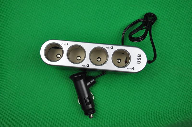 Four sockets car cigarette lighter socket with usb charging cradle 