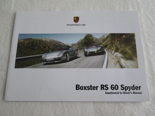 2008 porsche boxster spyder rs60 owner&#039;s manual supplement with technical data